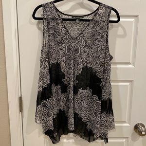 INC Sheer Floral Black and White Tank Top Size XL